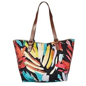Prana Floral Leaf Cotton Shoulder Handbag Vegan Tropical Beachy S5